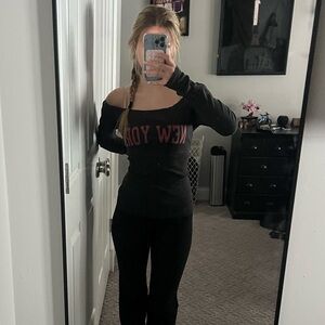 Brandy Melville Black Off-Shoulder Long Sleeve Top